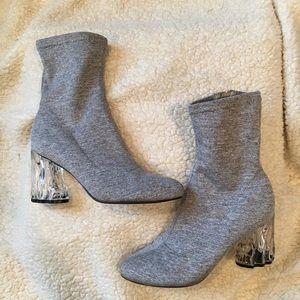 Grey Jersey Ankle Boot with clear heel